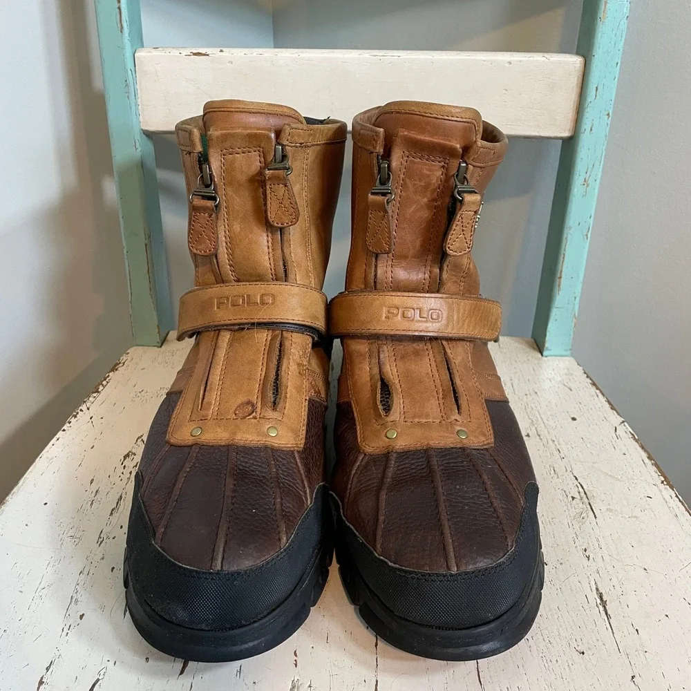 Polo Ralph Lauren Conquest HI III Mens Brown Leather Duck Boots Size 13D READ